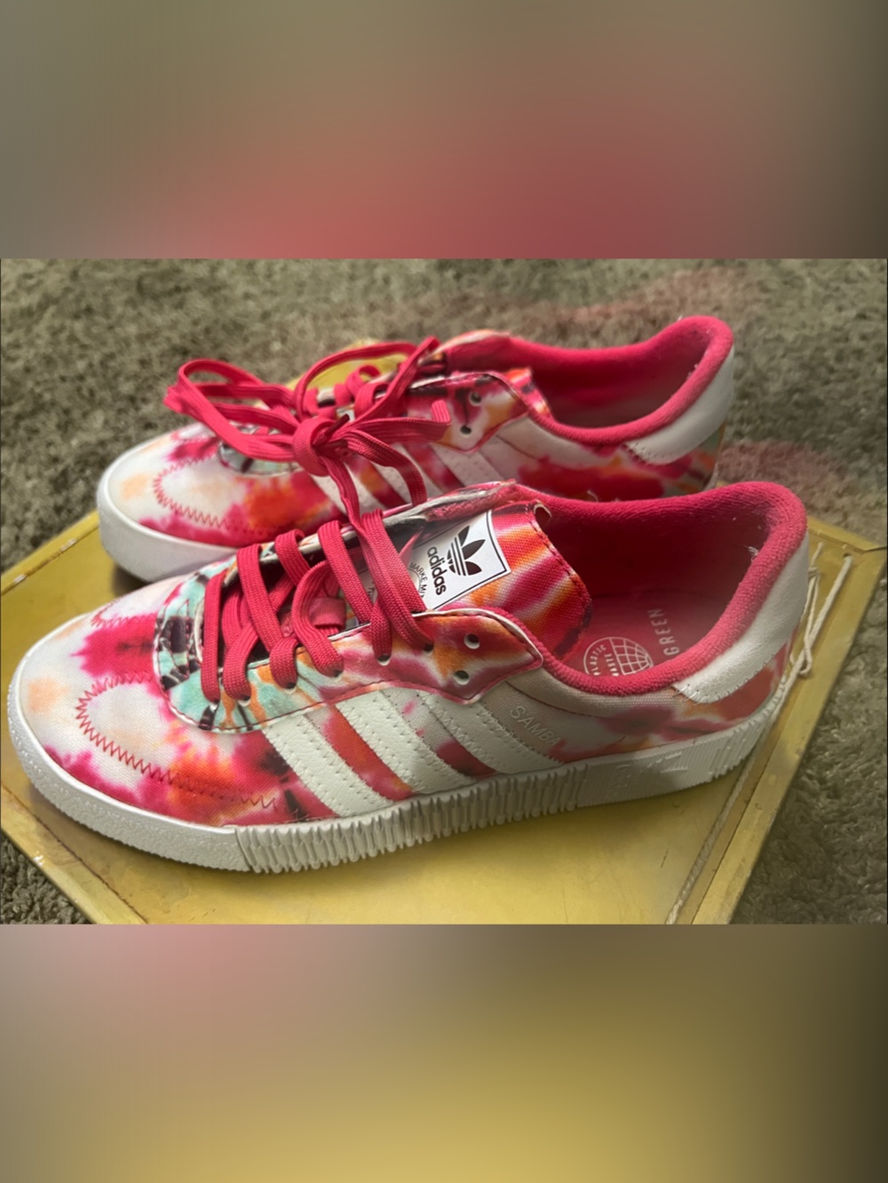 adidas Kids Pink Tie-Dye Samba Sneakers with White StripesAdidas Samba Tiedye